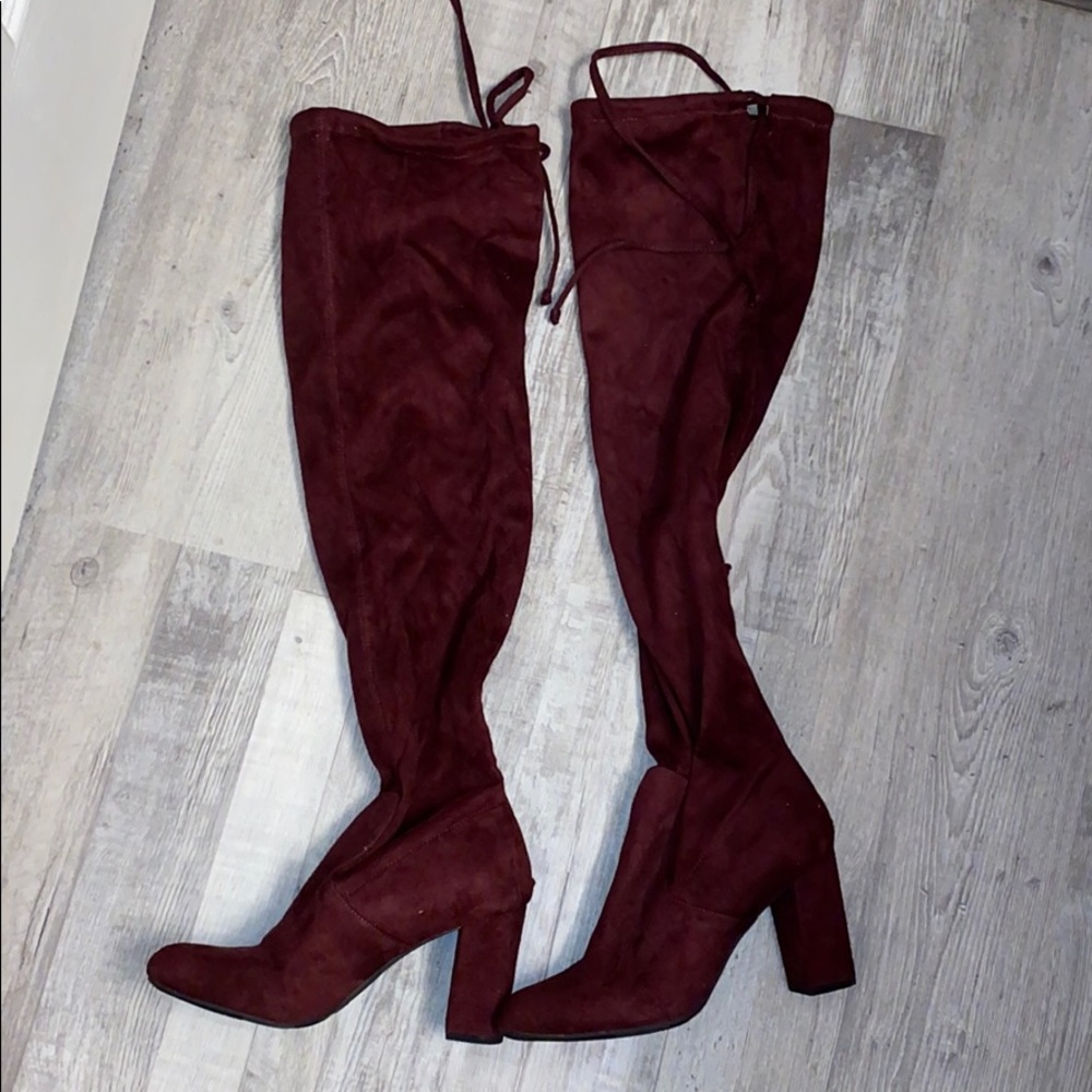 Maroon Over The Knee Boots